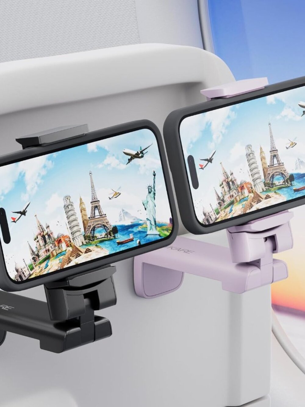 2PCS Airplane Phone Holder, Plane Travel Essentials, Black & Purple